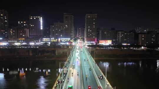 四川达州州河桥梁夜景航拍