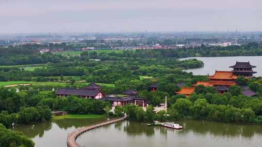 江苏省泰州溱湖景区古寿圣寺航拍