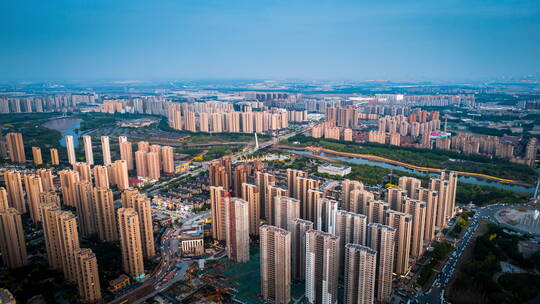 辽宁沈阳沈北新区航拍蒲河城市风景