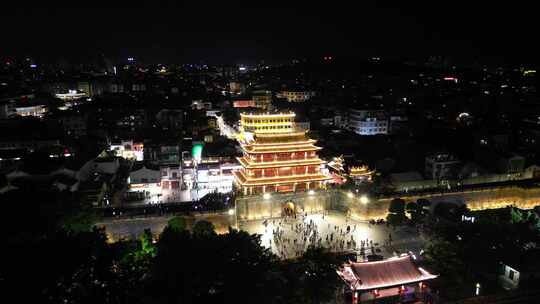 广东潮州古城广济门城楼夜景航拍