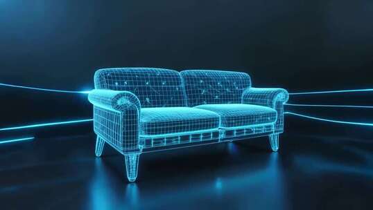 蓝色线框沙发3D渲染展示