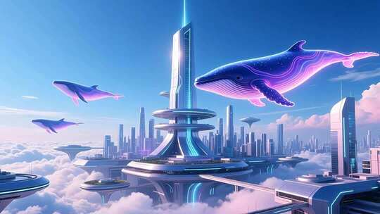 虚拟鲸鱼概念地产高端光影云端城市