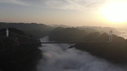 旅游景区湖南湘西地质公园清晨云海日出航拍