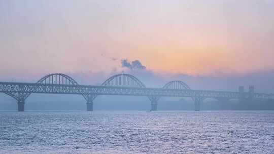 九江长江大桥冬季日出延时