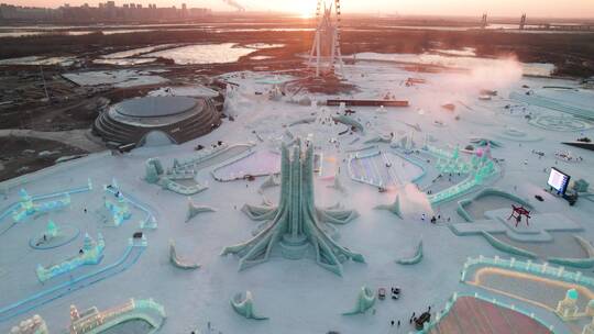 第24届哈尔滨冰雪大世界航拍视频素材模板下载