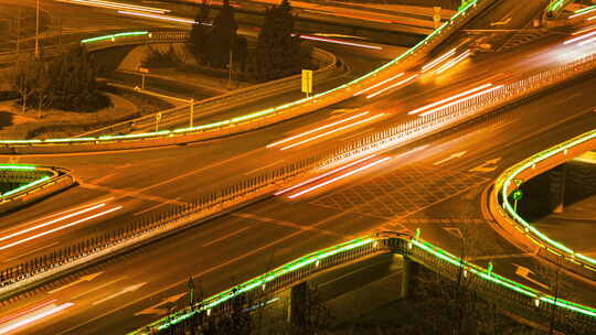 夜晚街道车流灯光马路延时