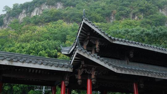 柳州文庙中式庭院古建筑雨景雨季大雨暴雨