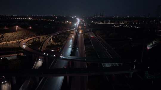 航拍上海绕城高速s32申嘉湖高速夜景