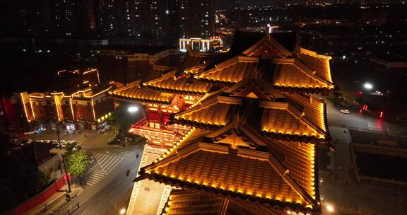 洛阳古建筑应天门夜景航拍