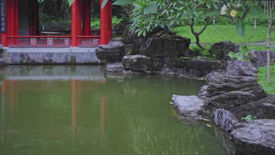 园博园雨天江南园林建筑雨天国风氛围