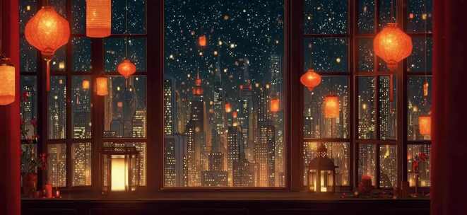 喜庆过年万家灯火背景