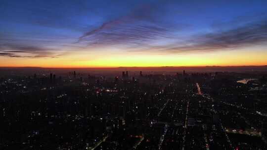 航拍辽宁沈阳城市风光日出空镜头