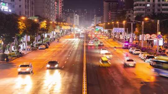 4k实拍城市夜景高架桥车流延时空镜头