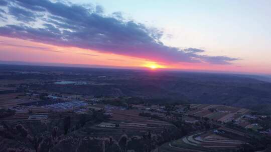 黄土高原 日落 夕阳