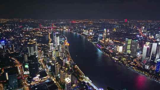 上海陆家嘴浦江外滩夜景航拍