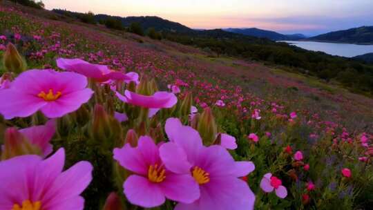 山坡花海湖泊自然风光