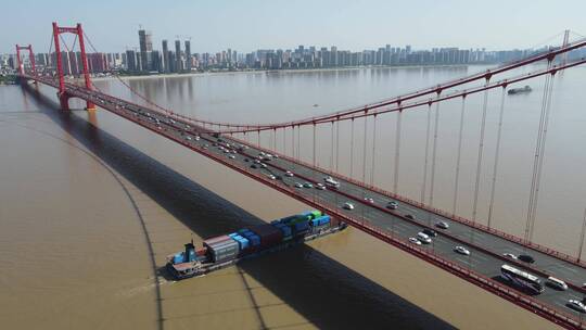 城市航拍武汉长江鹦鹉洲大桥