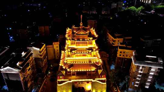 广西柳州西来寺与柳江夜景航拍