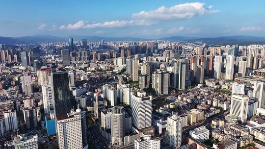 云南昆明城市蓝天白云风景建筑航拍