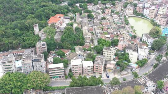 航拍深圳龙华区观澜城市建设及老城区