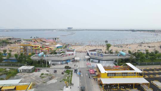 宁波北仑梅山湾沙滩公园滨海万人沙滩4K航拍