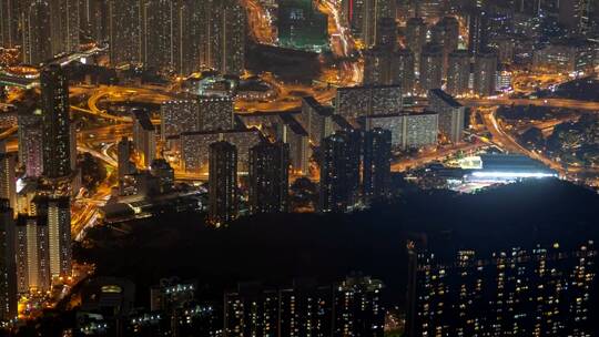 香港夜间空中城市景观