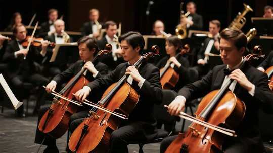 乐团大提琴手演奏现场