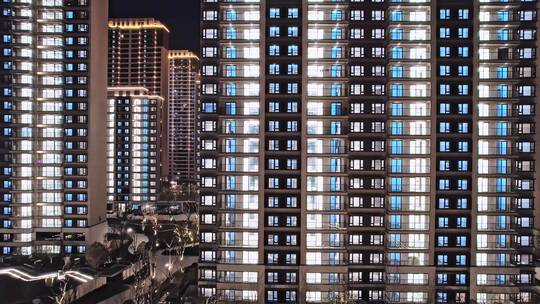 住宅居民小区高层建筑夜景航拍