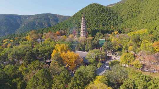 4k航拍山东济南灵岩寺秋景