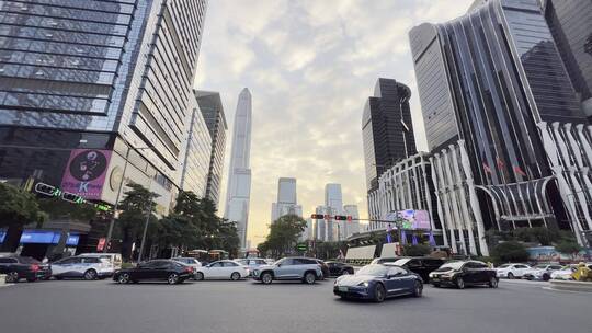 深圳福华路傍晚夕阳街道街景