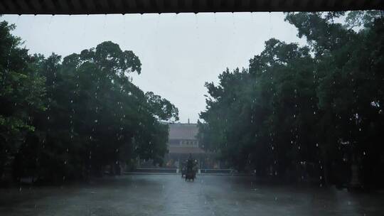 泉州开元寺大雄宝殿桑莲法界雨景下雨天视频素材模板下载