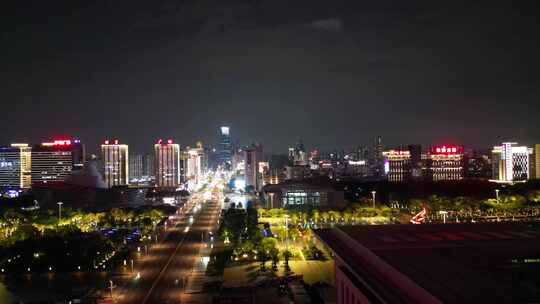 航拍广东东莞鸿福路夜景