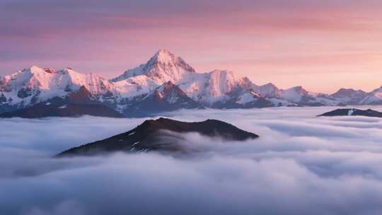 攀登雪山航拍日照金山唯美雪山延时山河ai