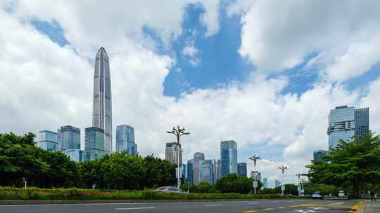 深圳福田区城市天际线和深南大道车流延时