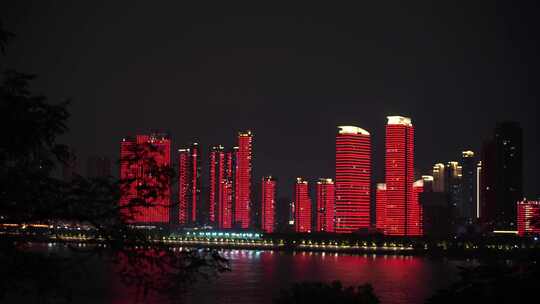 武汉城市夜景世贸写字楼夜景城市建筑风光