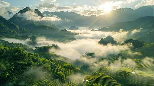 清晨早晨日出云海太阳升起云海云海日出云层