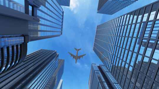 4K飞机从金融大楼楼顶飞过视频素材模板下载