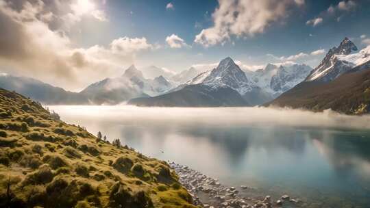 山间湖泊雪山自然风光