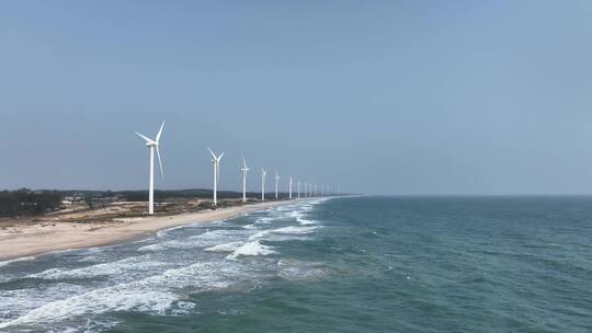 航拍海边风力发电风车