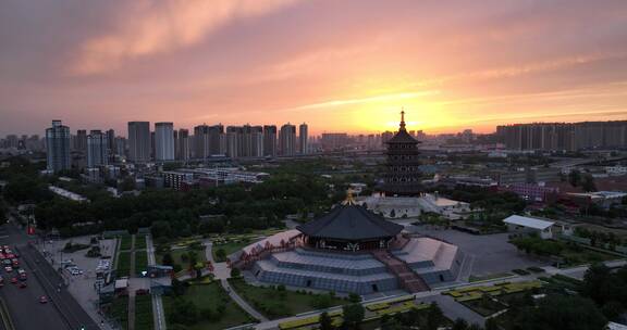 洛阳隋唐遗址博物馆应天门旅游地标晚霞航拍