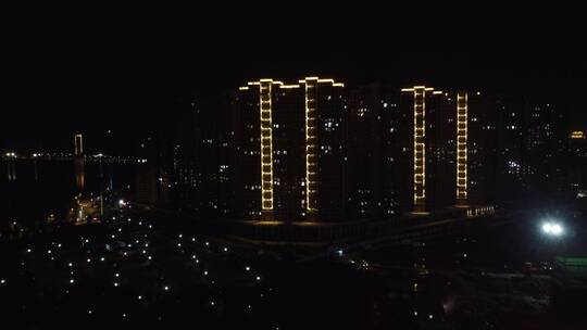 航拍湖北黄冈黄州区夜景