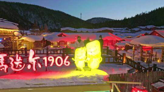 《超清4K》中国雪乡夜景航拍童话世界视频素材模板下载
