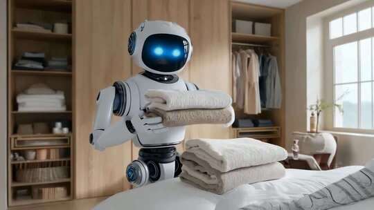 机器人卧室整理毛巾