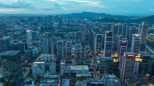 航拍蓝调时刻深圳科技园建筑夜景大范围延时