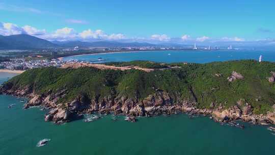 航拍三亚后海皇后湾冲浪及海棠湾海岛海浪