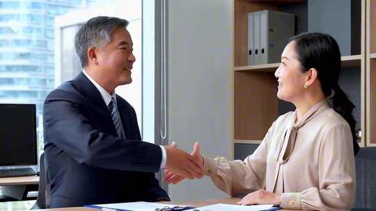 办公室商务人士握手合作场景