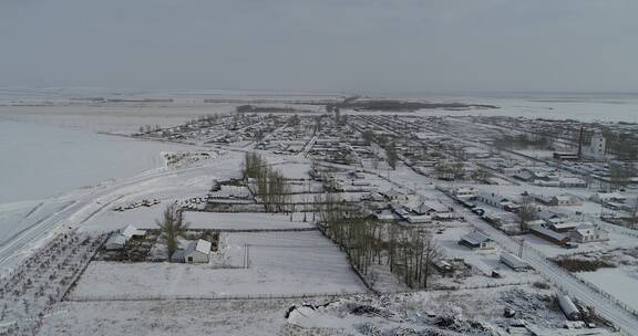 呼伦贝尔冬季雪后的山村人家国营农场驻地