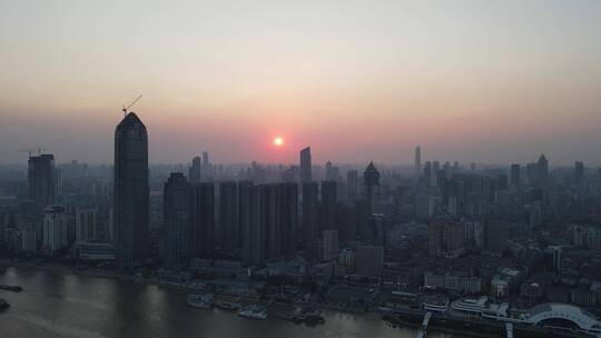 航拍武汉城市夕阳日落晚霞视频素材模板下载