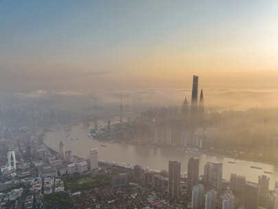 上海陆家嘴晨景航拍