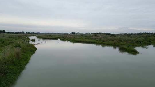 四川盆地九月河道田野平原样貌